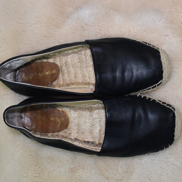 Sam Edelman Lynn Black Leather Espadrille Flats Size 8.5 Slip On Boho Shoes - Picture 9 of 14